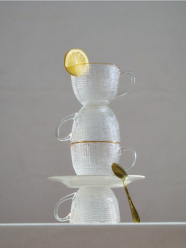 Sinsay - Set de căni din sticlă cu relief și margine aurie 4 pack - alb