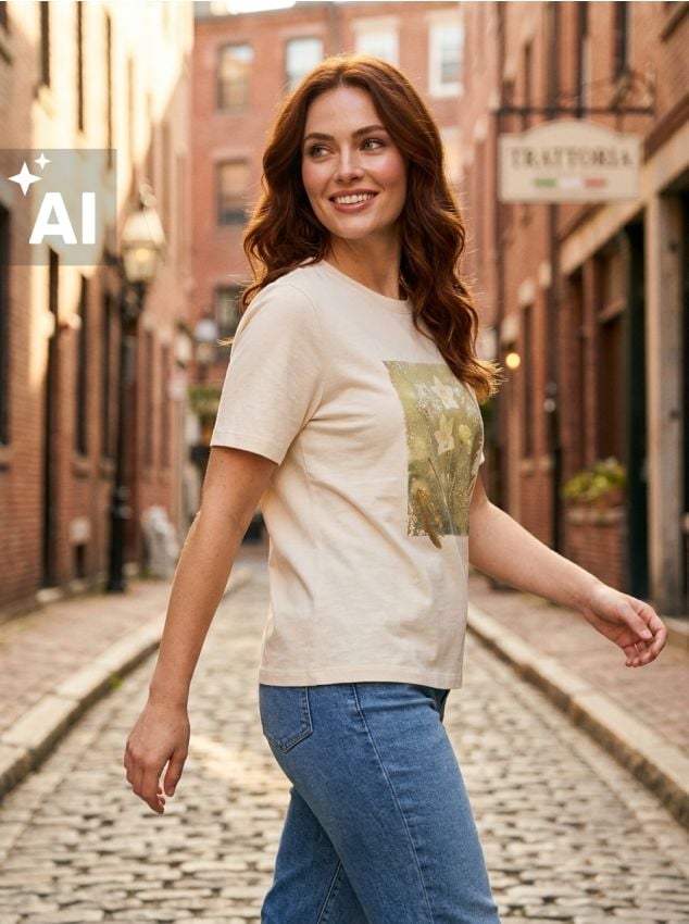 Sinsay - Tricou din bumbac cu mâneci scurte și imprimeu auriu - crem
