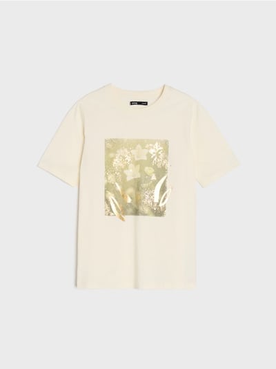 Бавовняна футболка з коротким рукавом і золотим принтом