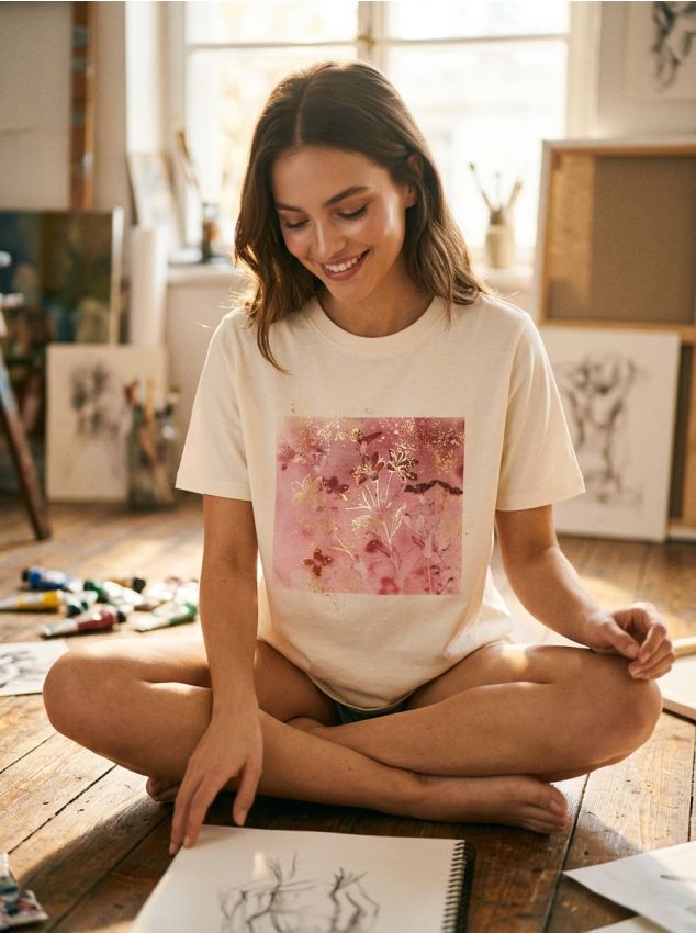 Sinsay - Tricou din bumbac cu mâneci scurte și imprimeu auriu - crem