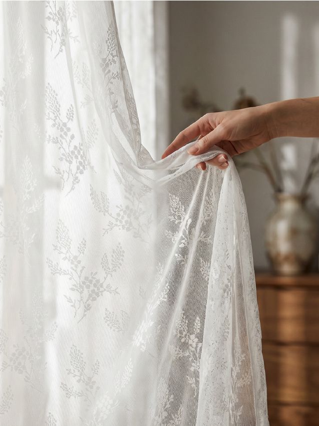 Tenda con nastro e motivo floreale - bianco