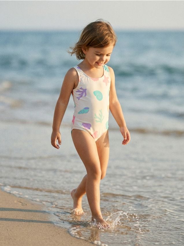 Sinsay - Costum de baie întreg cu motiv marin - galben-deschis