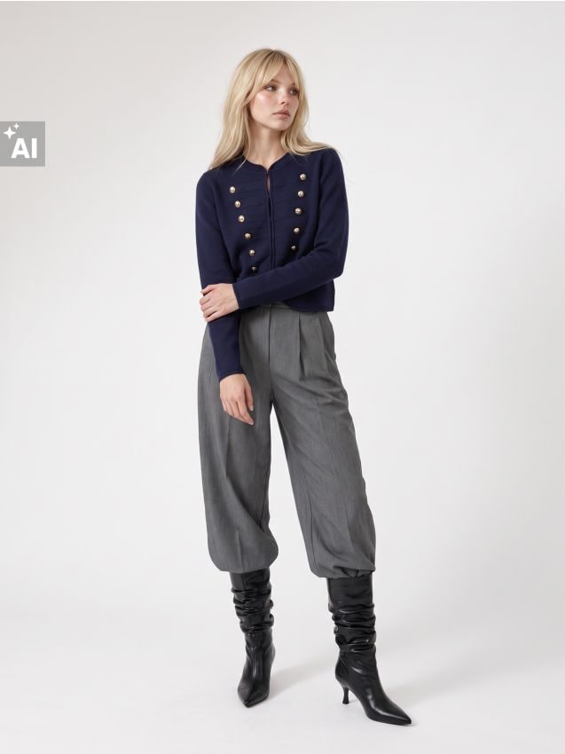 Sinsay - Cardigan cu nasturi decorativi și amestec de vâscoză - bleumarin