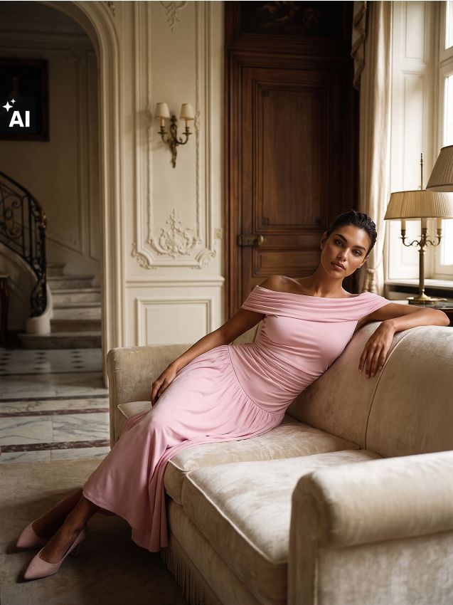 Sinsay - Rochie off-shoulder cu cusătură asimetrică - roz-pastel