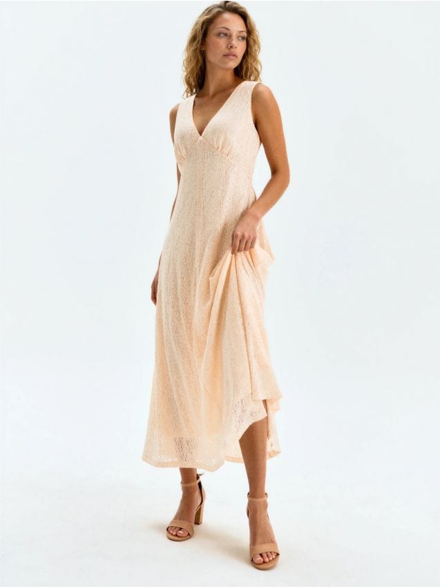 Sinsay - Rochie midi evazată cu paiete - nude