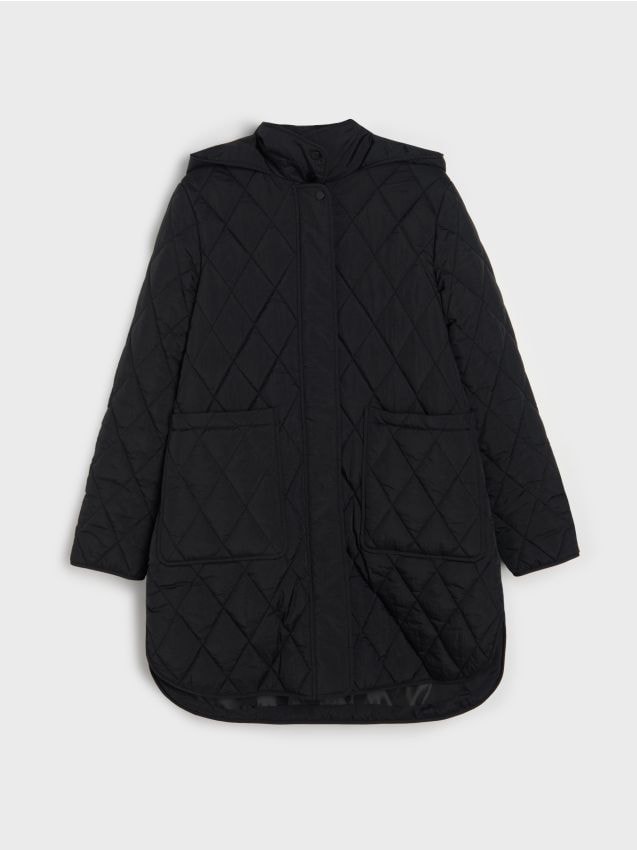 Sinsay - Prešívaný plášť s kapucňou - čierna