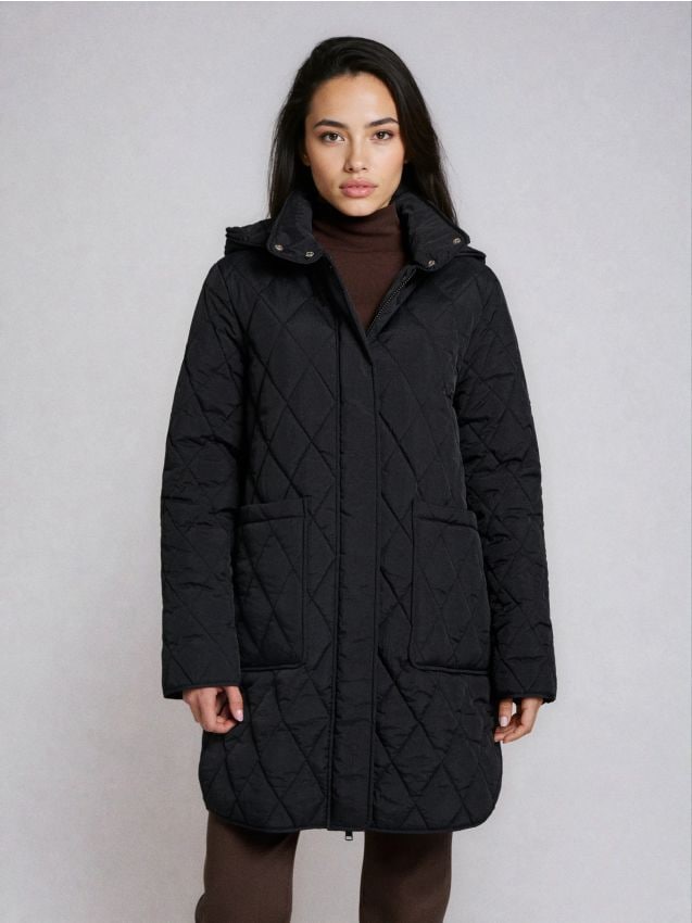 Sinsay - Palton matlasat cu glugă - negru