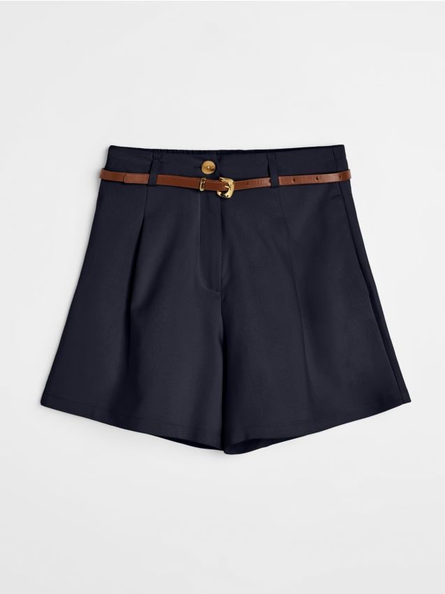 Sinsay - Șorturi drepte din bumbac cu curea - bleumarin