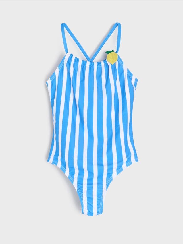 Sinsay - Costum de baie întreg în dungi cu imprimeu lămâi - indigo