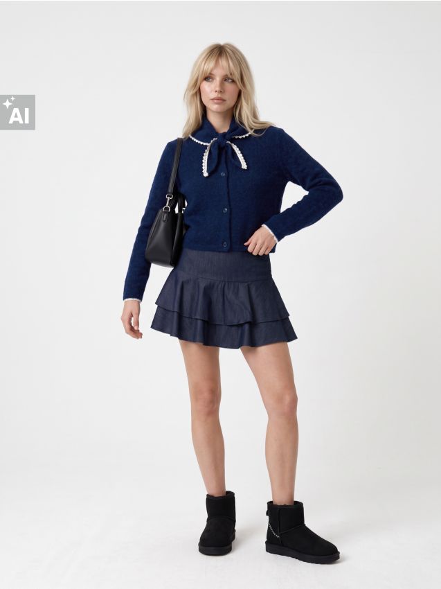 Sinsay - Cardigan cu amestec de lână și legare la gât - bleumarin