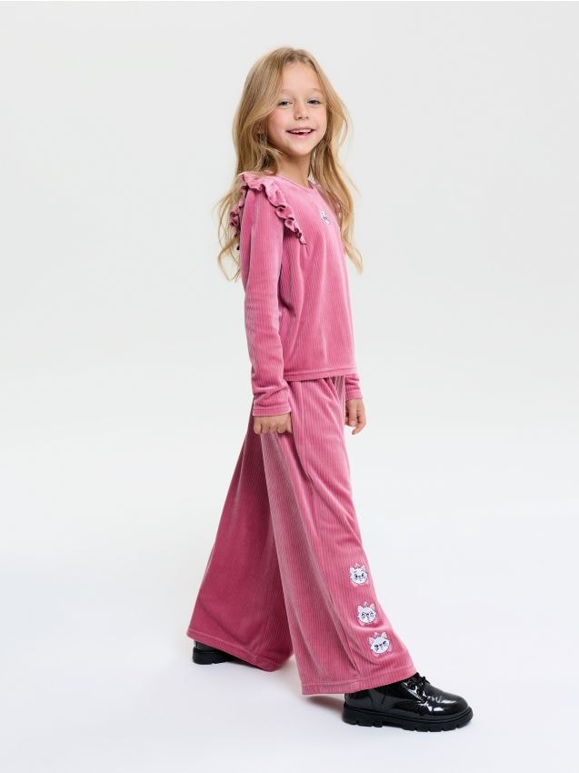 Sinsay - Set reiat: tricou și pantaloni cu broderie Marie - bordo