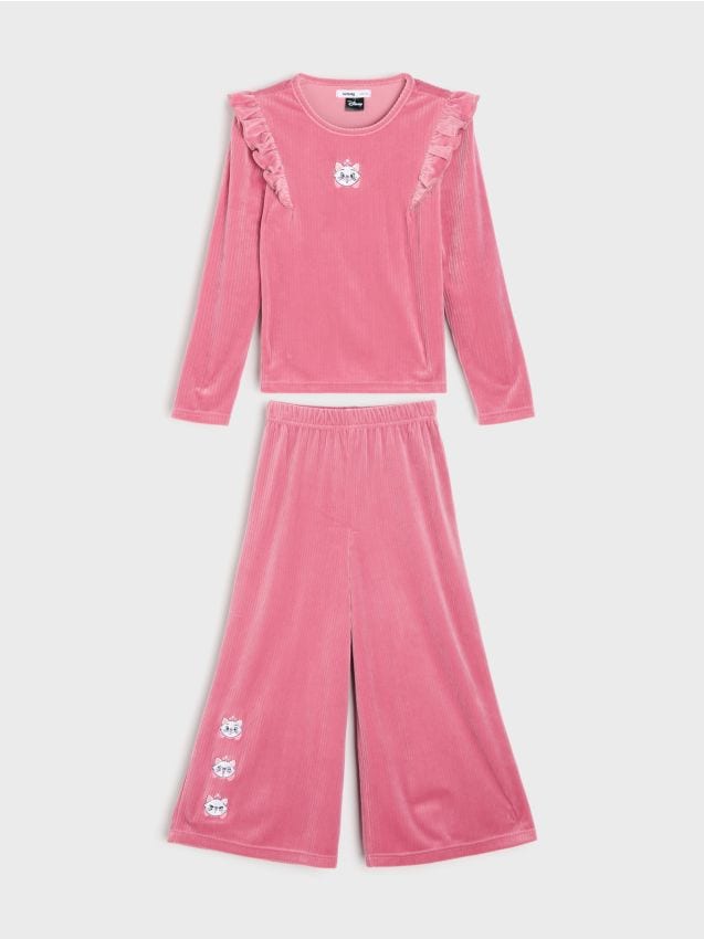 Sinsay - Set reiat: tricou și pantaloni cu broderie Marie - bordo