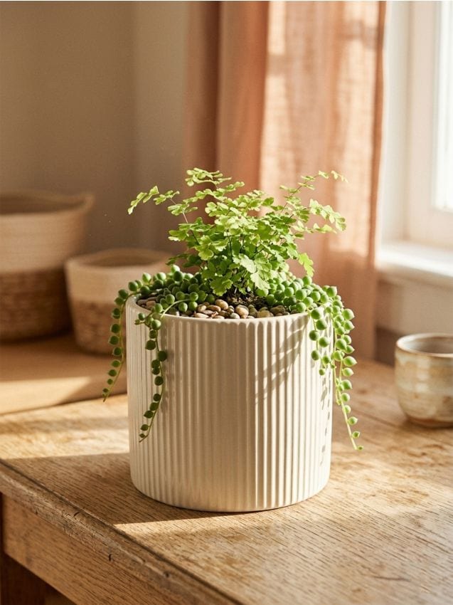 Sinsay - Ghiveci ceramic cu striații - crem