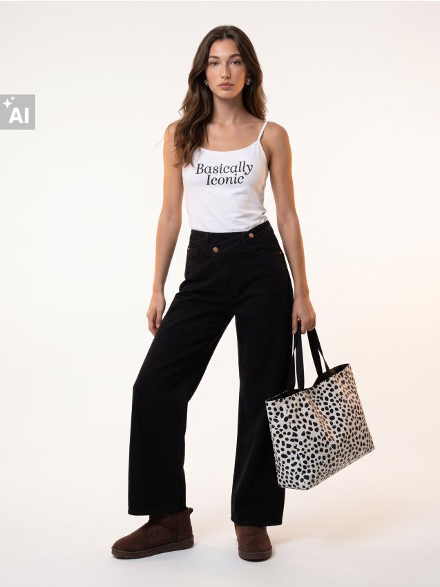Sinsay - Blugi wide leg cu talie înaltă și betelie încrucișată - negru