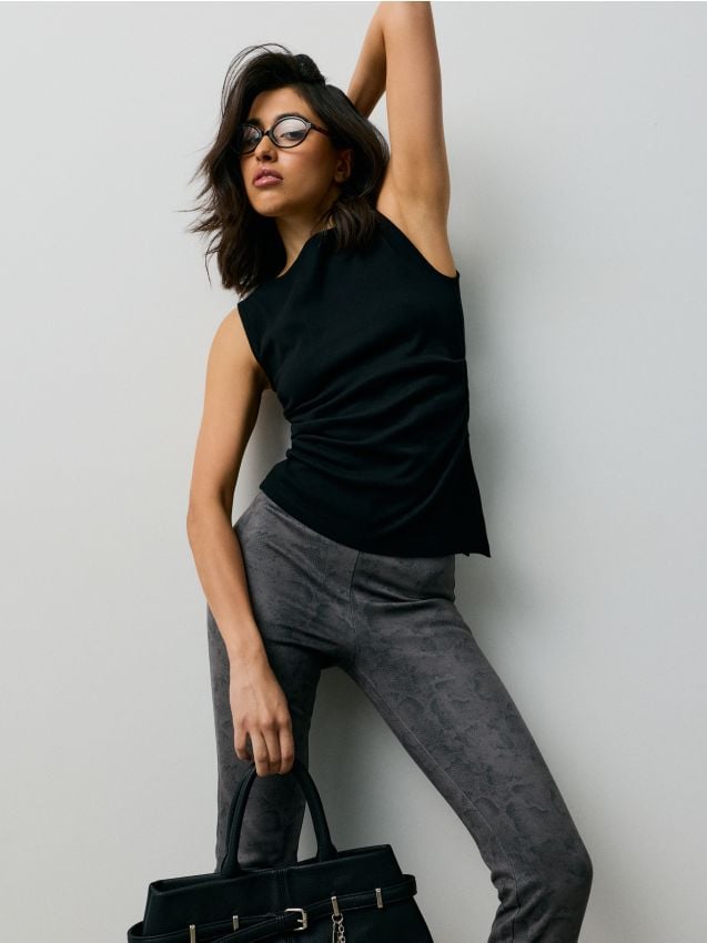 Sinsay - Colanți cu imprimeu de piele de șarpe - gri-închis