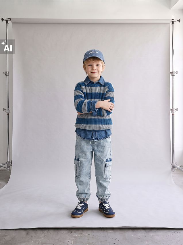 Sinsay - Blugi jogger comfort cargo cu efect de spălare - albastru
