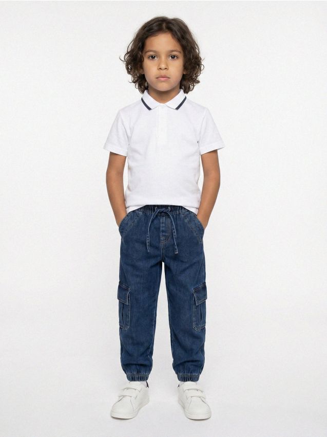 Sinsay - Blugi jogger comfort cargo cu efect de spălare - bleumarin