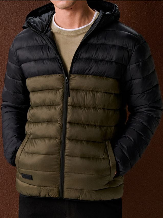 Sinsay - Jachetă puffer cu glugă - verde-prăfuit