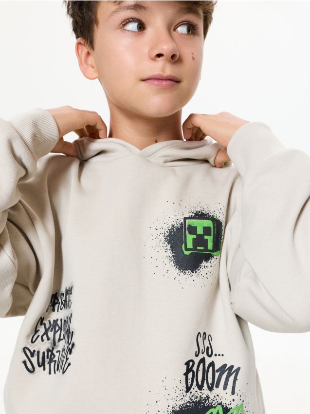 Sinsay - Hoodie oversize cu imprimeu Minecraft - bej