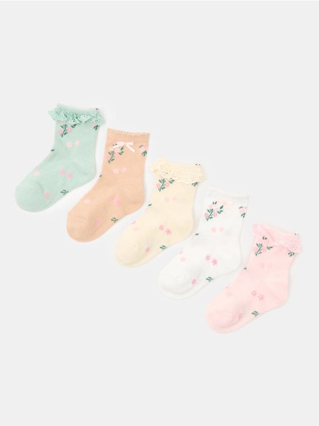 Sinsay - Șosete cu volan ajurat și model floral, pachet de 5 - multicolor