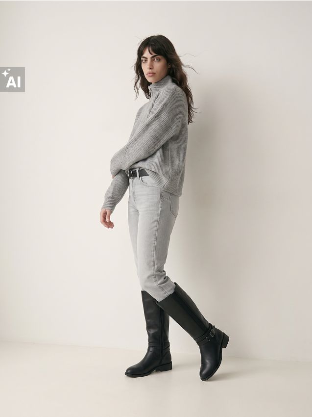 Sinsay - Blugi slim cu talie înaltă - gri deschis
