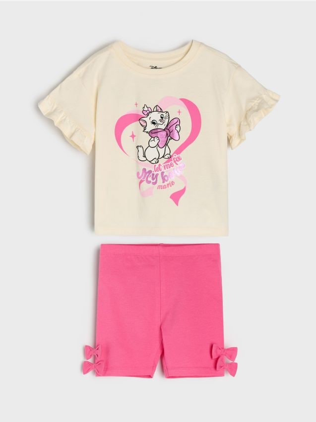 Sinsay - Set din bumbac cu imprimare metalică și volănașe Marie - roșu-hibiscus