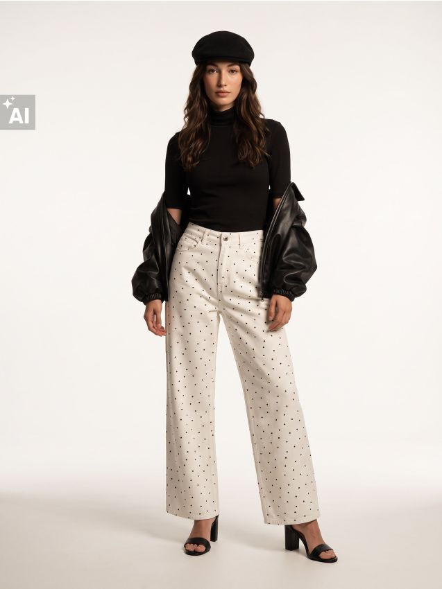 Sinsay - Blugi wide leg cu talie înaltă - alb