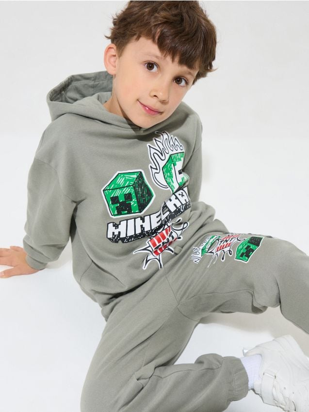 Sinsay - Pantaloni de trening loose jogger Minecraft - gri-maroniu