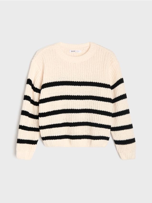 Sinsay - Csíkos jersey pulóver - crem