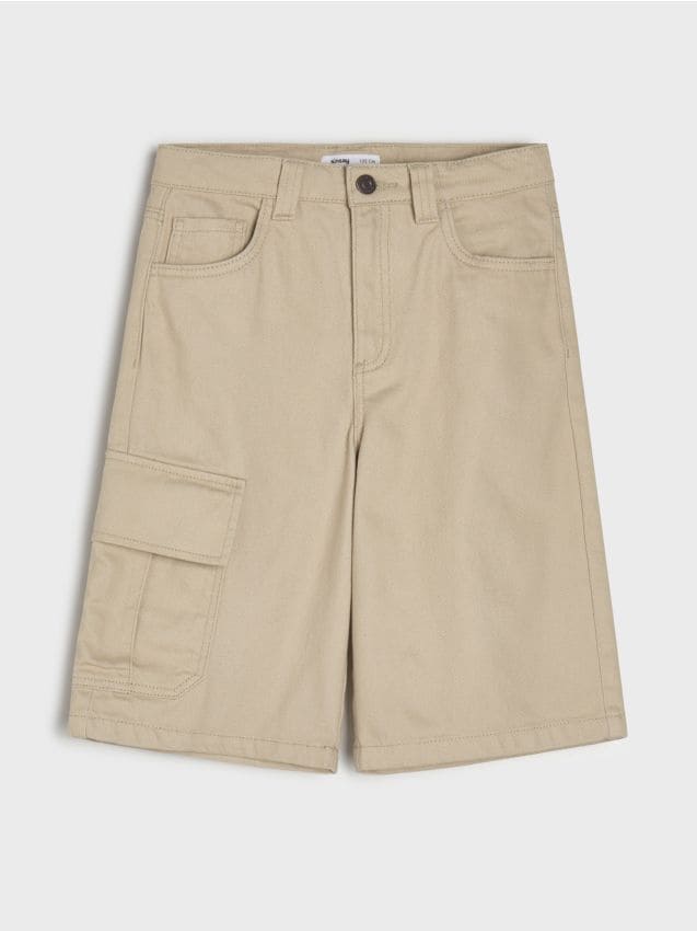 Sinsay - Bawełniane jeansy wide leg 3/4 - kremowy