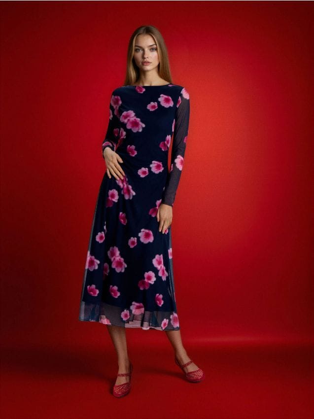 Sinsay - Rochie maxi cu decolteu pe spate și imprimeu floral - multicolor