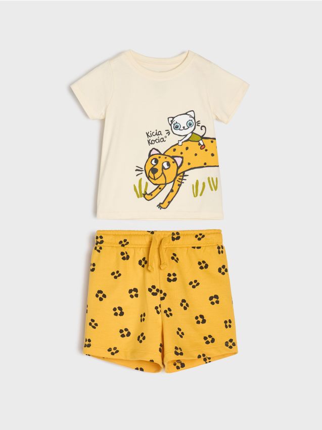 Sinsay - Compleu cu tricou și pantaloni scurți Kitty Kotty - oranj-deschis