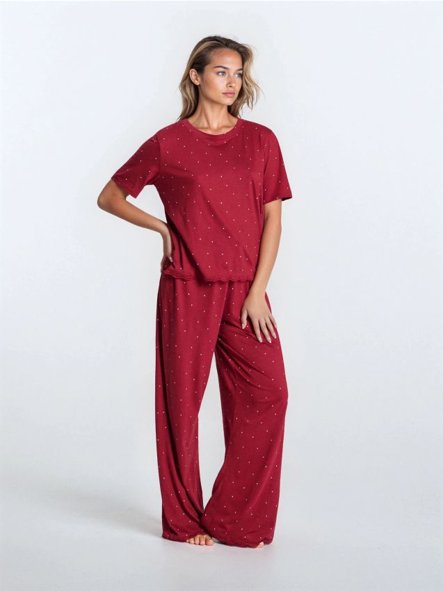 Sinsay - Piżama dwuczęściowa z domieszką wiskozy - bordowy
