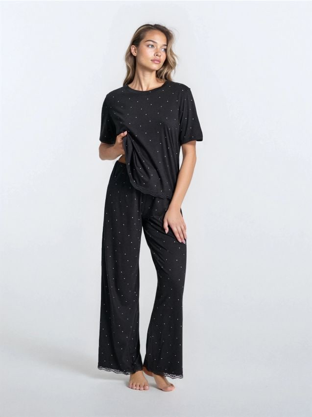 Sinsay - Piżama dwuczęściowa z domieszką wiskozy - czarny