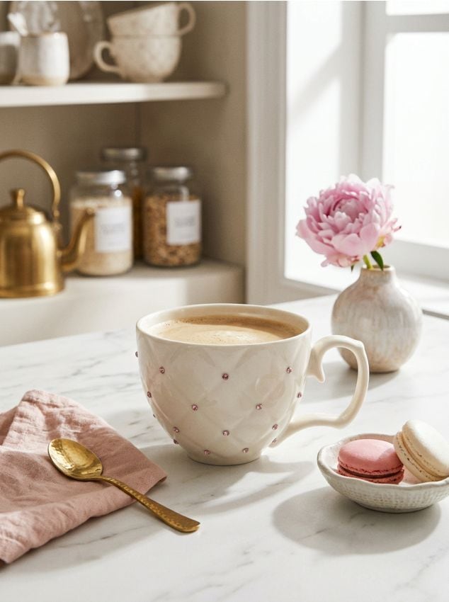 Sinsay - Ceașcă ceramică cu zirconii - alb