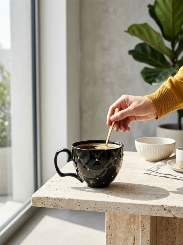 Sinsay - Ceașcă ceramică cu zirconii - negru