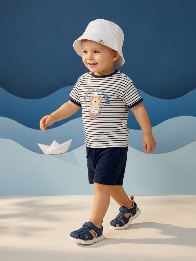 Sinsay - Set din bumbac cu dungi și imprimare cu urs - multicolor