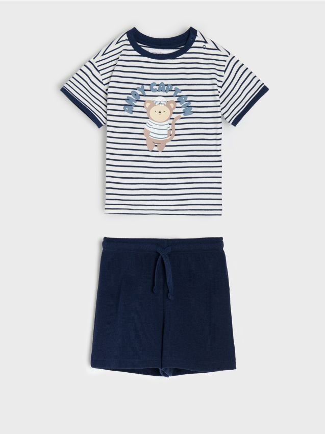 Sinsay - Bawełniany komplet w paski z nadrukiem misia - wielobarwny