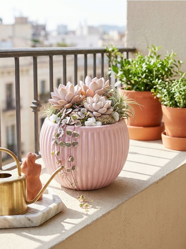 Sinsay - Ghiveci ceramic cu striații - roz-pastel
