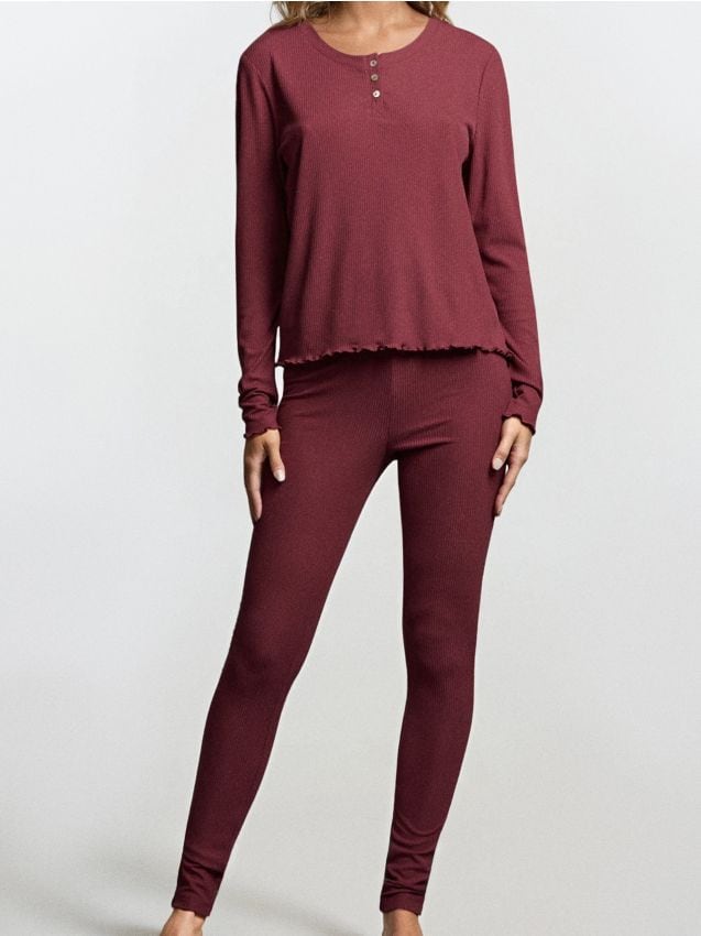 Sinsay - Rebrované dvojdielne pyžamo - burgundská červená