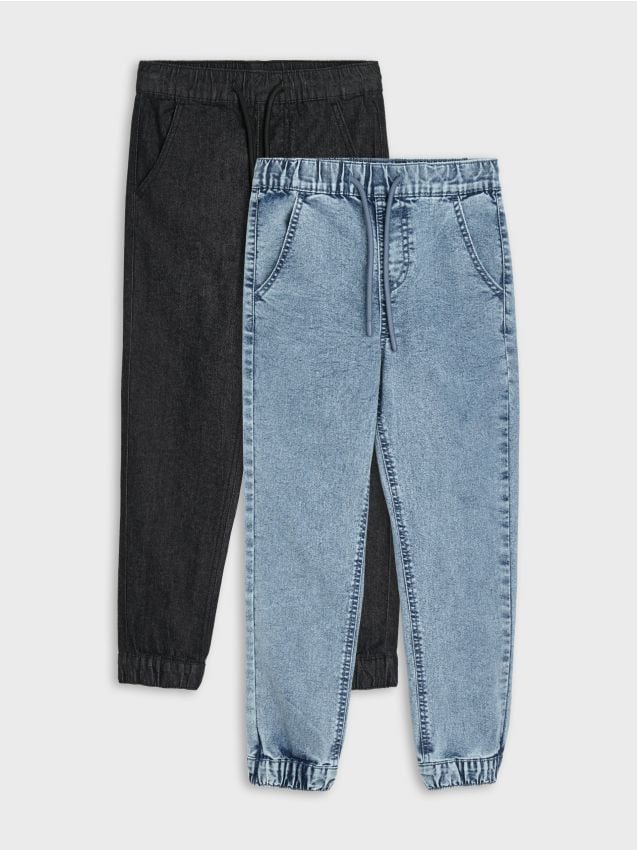 Sinsay - Jeansy jogger slim z efektem sprania - niebieski
