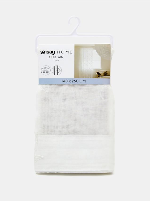 Sinsay - Perdea cu broderie decorativă cu frunze - alb