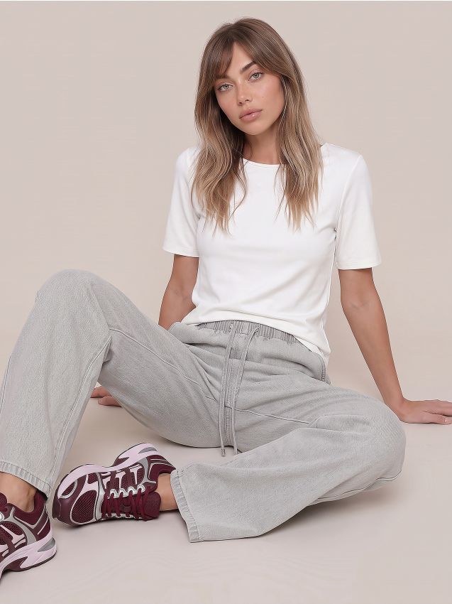 Jeans wide leg con effetto lavato - grigio chiaro
