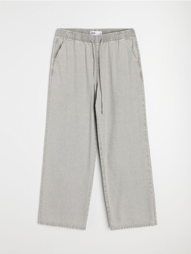 Sinsay - Blugi wide leg cu efect prespălat - gri deschis