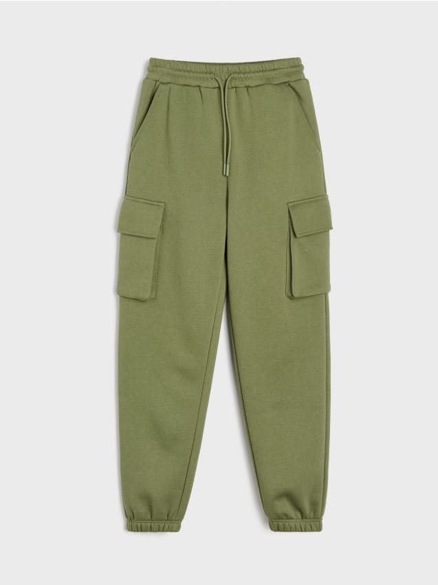 Sinsay - Pantaloni sport cargo jogger - green spruce