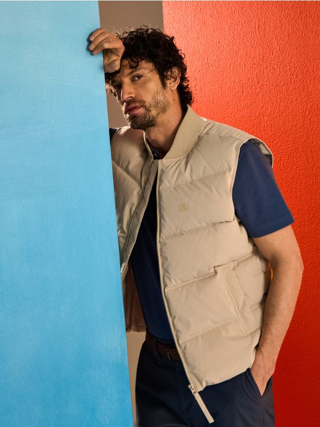 Sinsay - Vestă matlasată cu guler înalt - bej