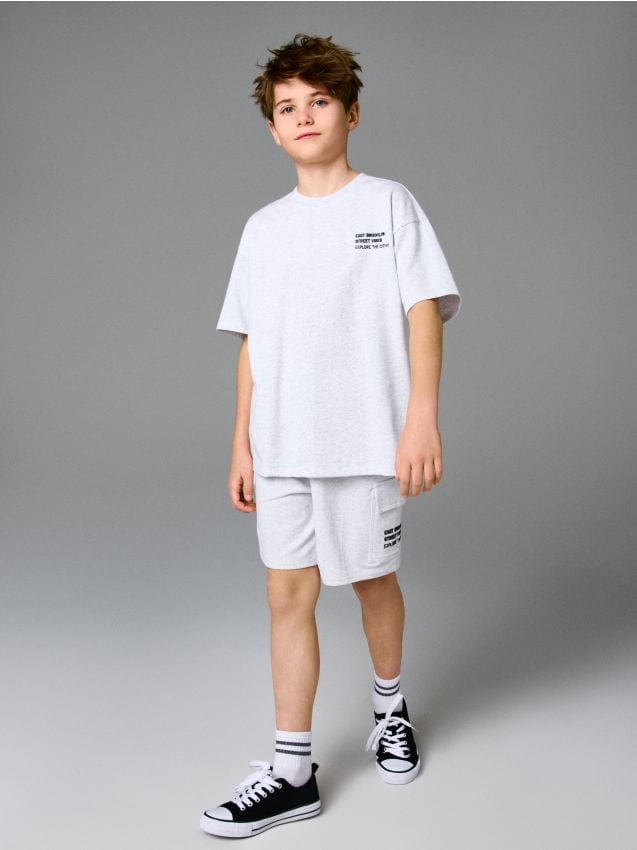 Sinsay - Bawełniany komplet: koszulka i szorty - szary