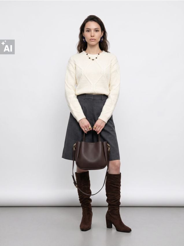 Sinsay - Pulover cu model decorativ - nude
