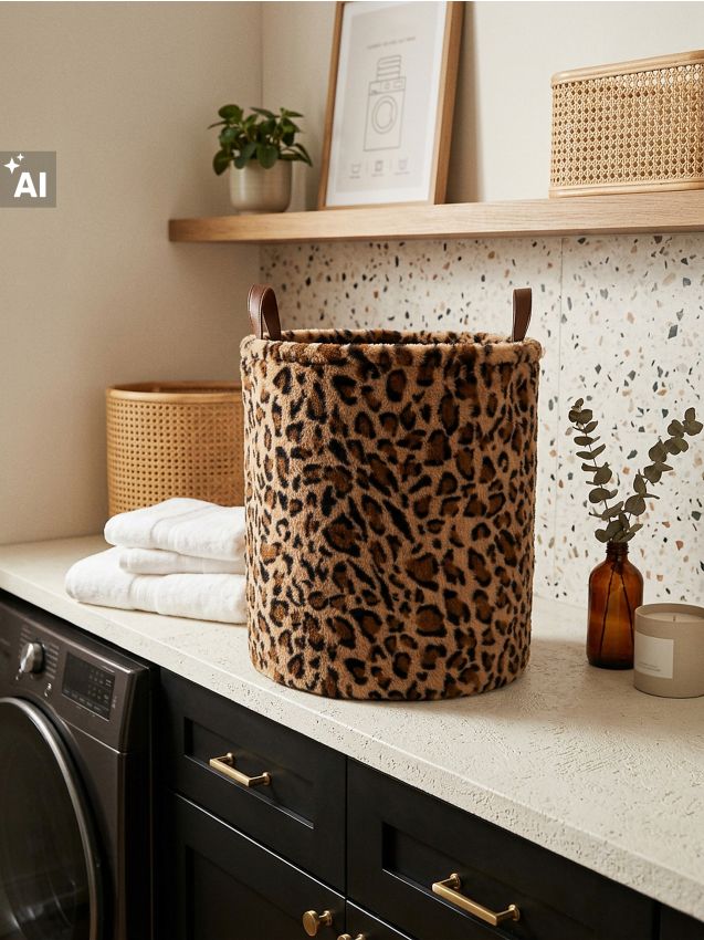 Sinsay - Plišana košara za pohranu s ručkama s leopard uzorkom