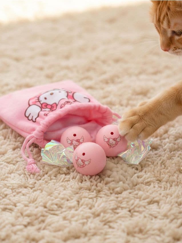 Sinsay - Set săculeț și mingi pentru pisici Hello Kitty 5 pack - roz-pastel